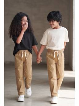 Tales & Stories - Unisex Khaki Solid/Plain Cotton Trouser