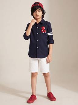 Tales & Stories - Boys Navy Blue Embroidered Cotton Shirt