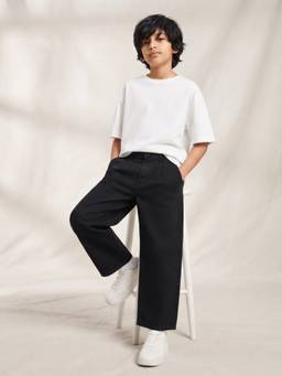 Tales & Stories - Boys Black Solid/Plain Twill Trousers
