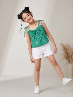 Tales & Stories - Girls Green Printed Cotton Top