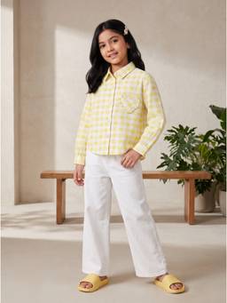 Tales & Stories - Girls Yellow Checks Cotton Shirt