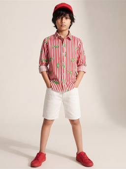 Tales & Stories - Boys Red Stripes Cotton Shirt