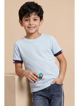 Allen Solly - Boys Blue Solid/Plain Cotton Blend T-Shirt