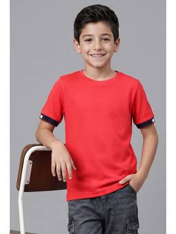 Allen Solly - Boys Red Textured Cotton Blend T-Shirt