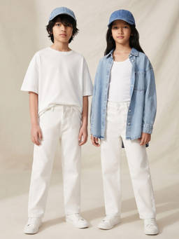 Tales & Stories - Unisex White Solid/Plain Lycra Jeans