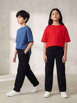 Tales & Stories - Unisex Black Solid/Plain Denim Cargo