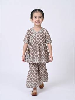 Bella Moda - Girls Multi-Color Printed Cotton Kurta with Sharara