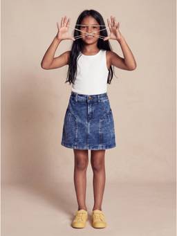 Tales & Stories - Girls Blue Solid/Plain Denim Skirt