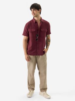 The Souled Store - Solids: Burgundy Men Textured Shirt