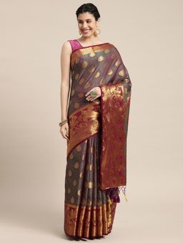 Mimosa - Women's Kanjivaram Art Silk Purple Saree with Unstitched Blouse