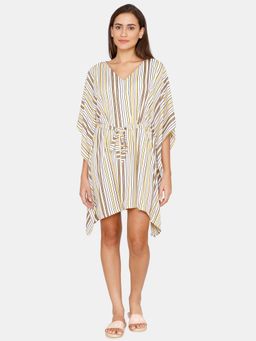 Zivame - Coucou Knee Length Slip on Printed Poncho with waist tie up - Buttercream - White