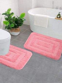 Saral Home - Bath Mat and Contour Mat (Pink, 40 x 60 cm & 40 x 50 cm)