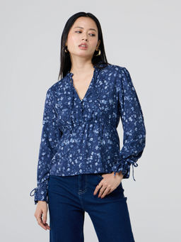 Twenty Dresses by Nykaa Fashion - Ink Blue Tie Up Detail Short Blouson Top