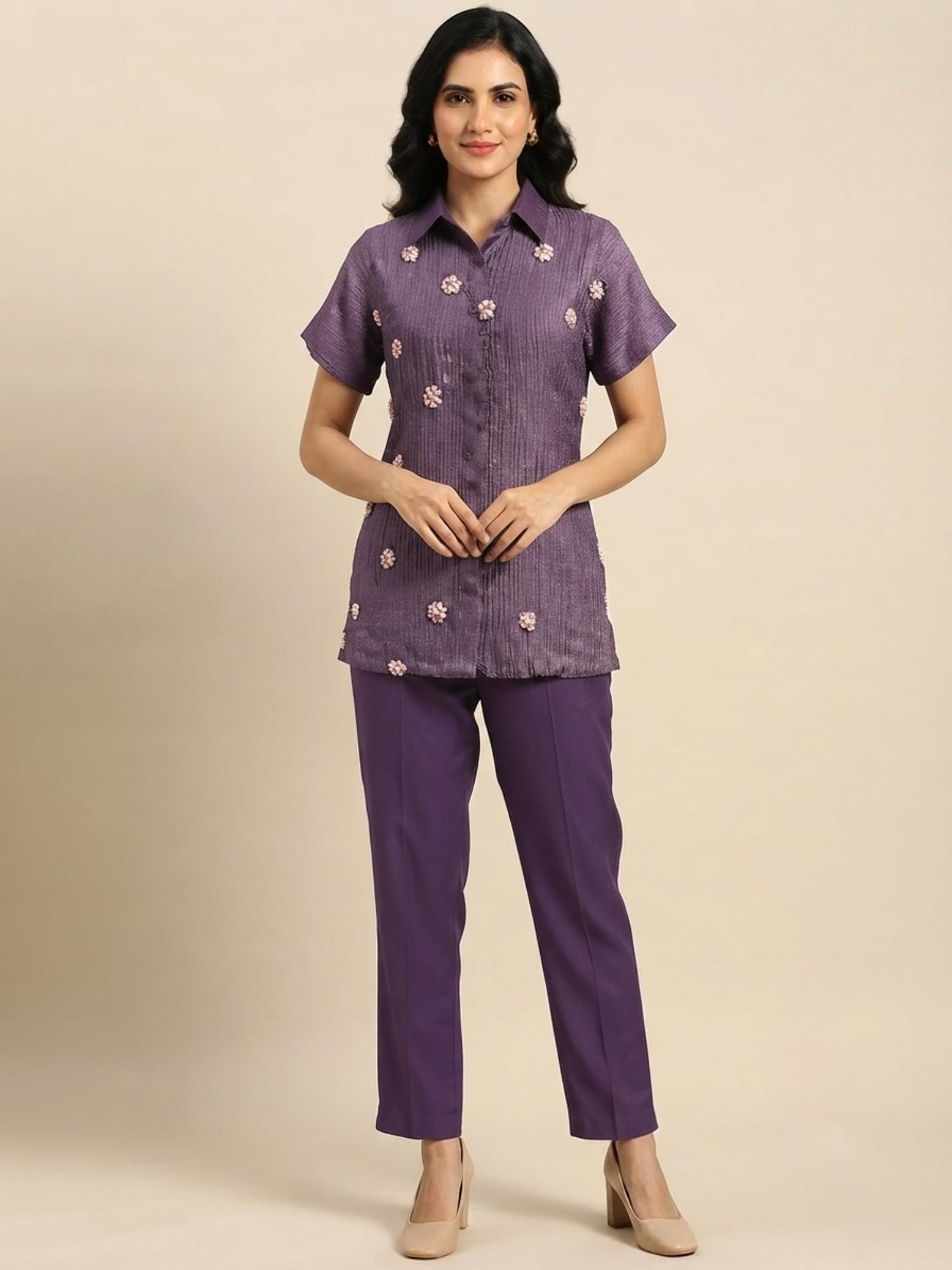 bcz style Purple Bloom Embroidered Co-ord-picture-5