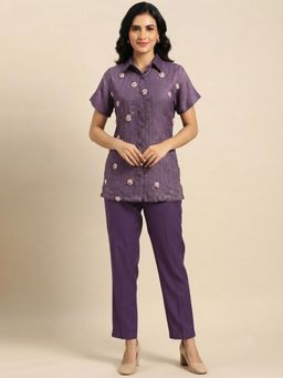 Bcz Style - Purple Bloom Embroidered Co-ord