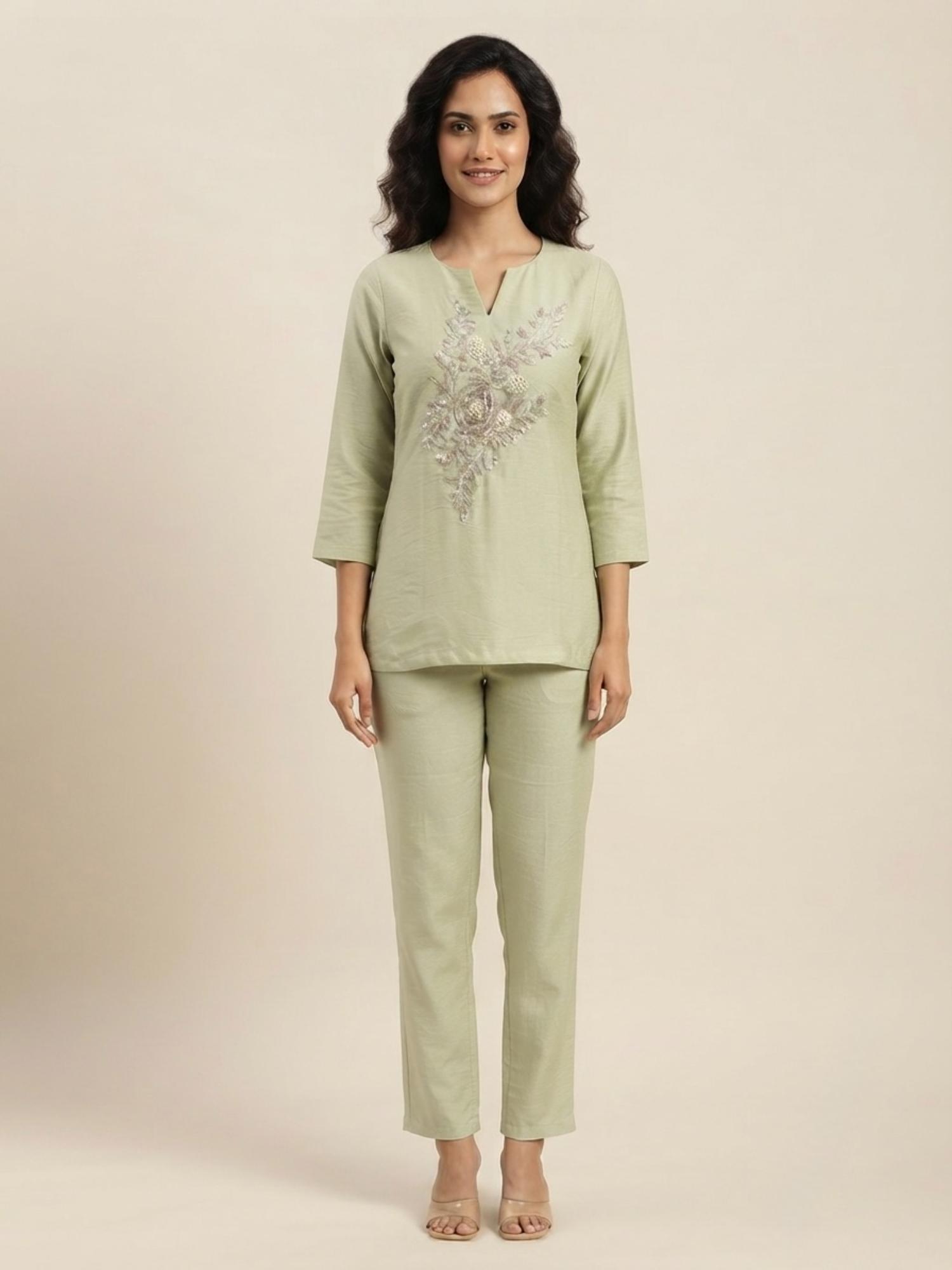 bcz style Green Serenity Embroidered Co-ord-picture-3