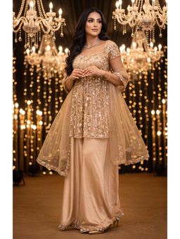 B'Infinite - Champagne Embellished Tunic with Sharara and Dupatta