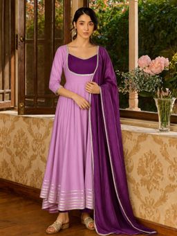 Aaghnya - Lavender Viscose Rayon Solid Anarkali Kurta with Pant and Dupatta