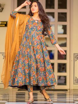Aaghnya - Multicolor Viscose Rayon Printed Anarkali Anarkali Kurta with Pant and Dupatta