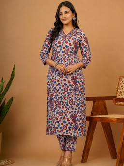 Aaghnya - Women's Cream Viscose Rayon Printed Straight Kurta with Pant