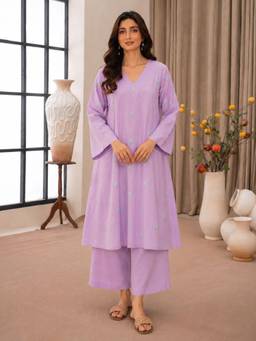 Aaghnya - Women's Purple VISCOSE BLEND Printed A-Line Kurta with Palazzo