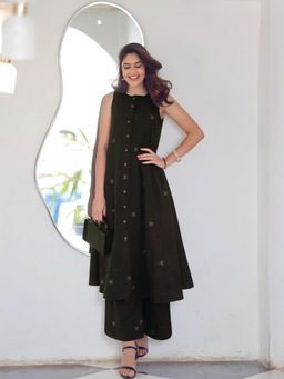 Aaghnya - Women's Black Viscose Rayon Printed Anarkali Anarkali Kurta with Palazzo