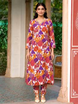 Aaghnya - Multicolor Women's Viscose Rayon Printed Straight Kurta with Pant