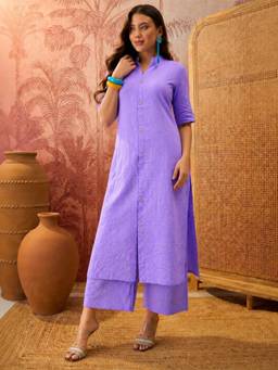 Aaghnya - Women's Purple VISCOSE Stripe A-Line Kurta with Palazzo