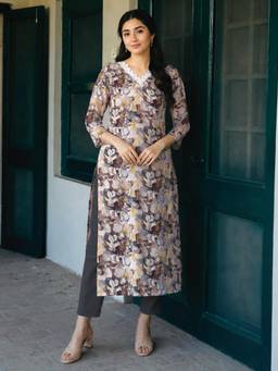 Aaghnya - Women's Multicolor Viscose Rayon Printed Straight Kurta with Pant