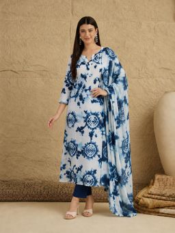Aaghnya - Women's White Viscose Printed Straight Kurta with Pant and Dupatta