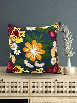 SHADES OF LIFE - Blue Cotton Cushion Cover (16x16 inches)