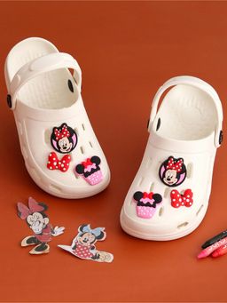 Yellow Bee - White Minnie Mouse Clogs with Bow & Cupcake Charms for Girls