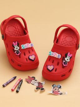Yellow Bee - Red Minnie Mouse Clogs with Smile & Heart Charms for Girls