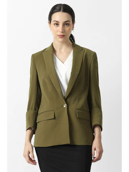 Van Heusen - Women Olive Solid Full Sleeves Blazer