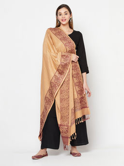 Safaa - Beige Woven Design Woolen Stole For Women