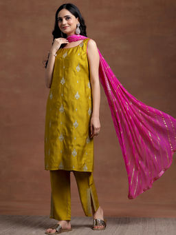 Libas - Mustard Embroidered Silk Blend Kurta and Pant with Dupatta