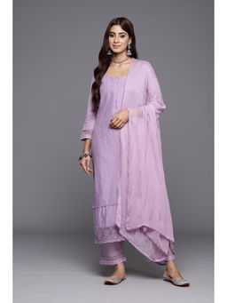 Libas - Lavender Embroidered Cotton Kurta and Pant with Dupatta