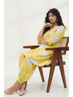 Rangriti - Yellow Floral Rayon Kurta and Salwar