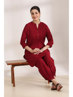 Rangriti - Red Solid Viscose Blend Kurta and Salwar
