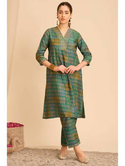 Rangriti - Green Printed Viscose Blend Kurta and Pant