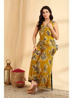 Rangriti - Yellow Floral Viscose Blend Top and Palazzo