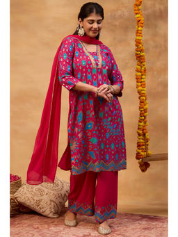 Rangriti - Pink Printed Rayon Kurta and Palazzo with Dupatta