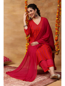 Rangriti - Pink Embroidered Rayon Kurta and Pant with Dupatta