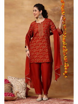 Rangriti - Orange Floral Polyviscose Kurta and Salwar with Dupatta