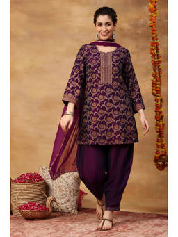 Rangriti - Purple Floral Polyviscose Kurta and Salwar with Dupatta