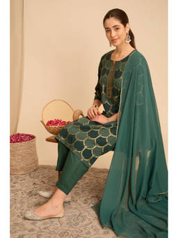 Rangriti - Green Woven Rayon Kurta and Pant with Dupatta