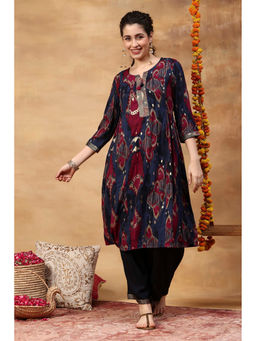 Rangriti - Blue Printed Viscose Blend Kurta and Palazzo
