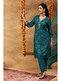 Rangriti - Blue Floral Rayon Kurta and Pant with Dupatta