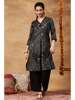 Rangriti - Black Printed Viscose Blend Kurta and Palazzo
