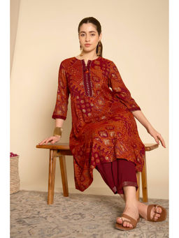 Rangriti - Orange Printed Viscose Blend Kurta and Pant